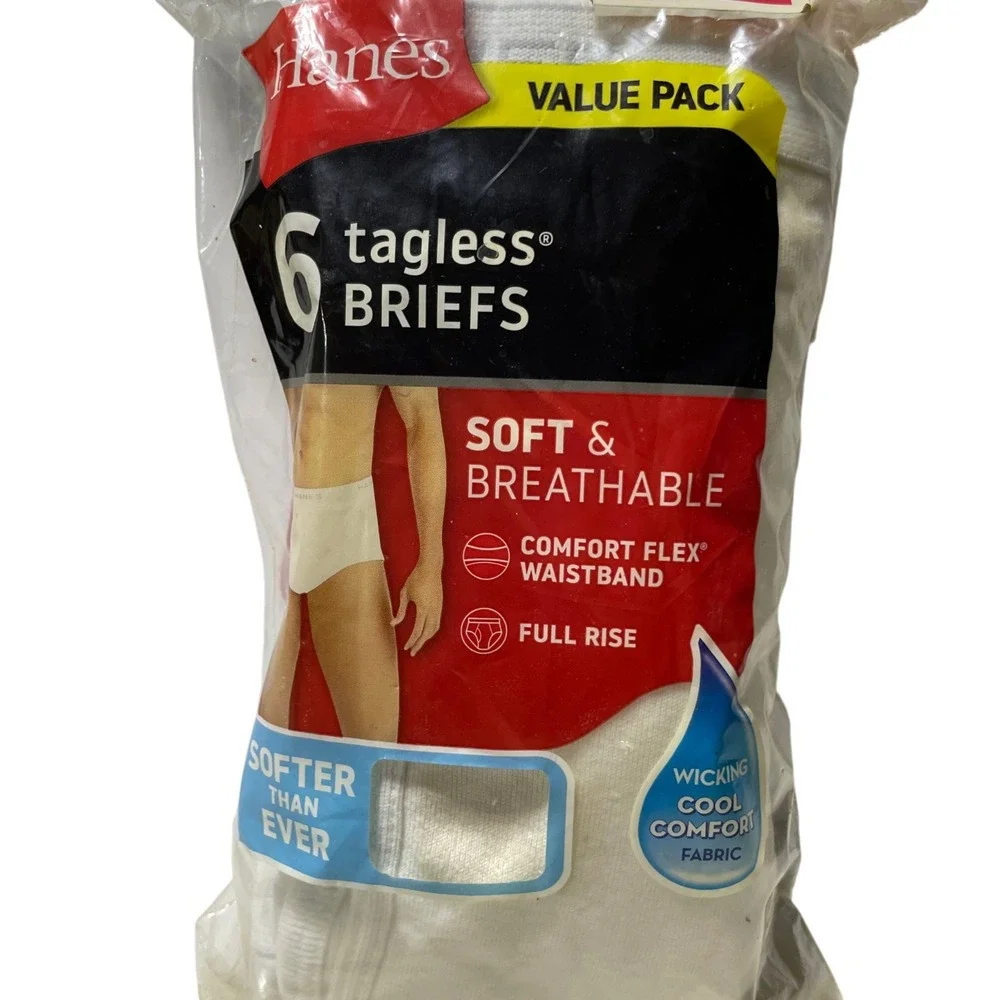 Hanes 6 Tagless Briefs Small 28-30 NEW  2252P6 (top pair has yellowed)